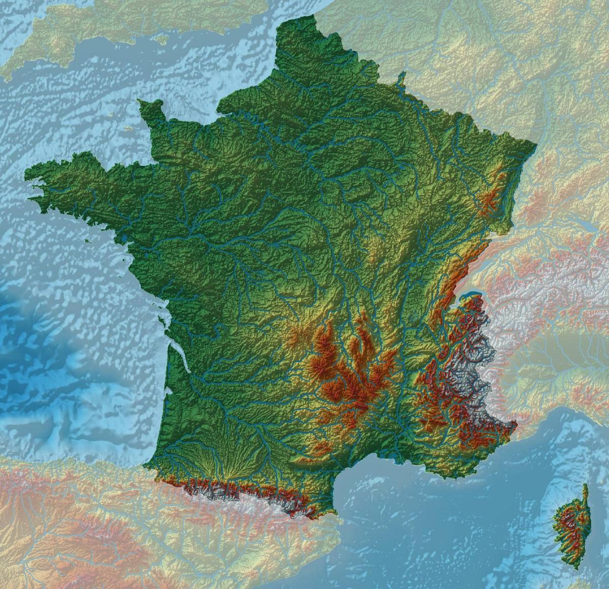Frankreich Höhenkarte