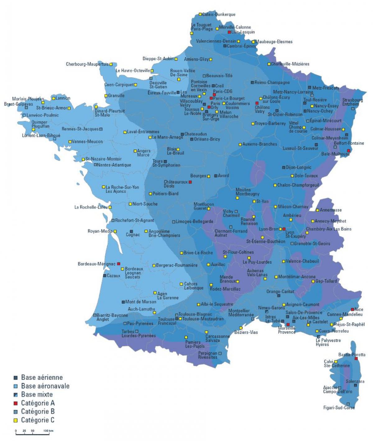 Karte der Flughäfen in Frankreich