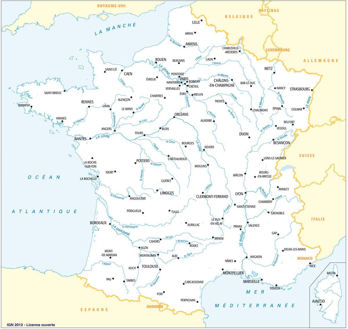 Flüsse in Frankreich Karte