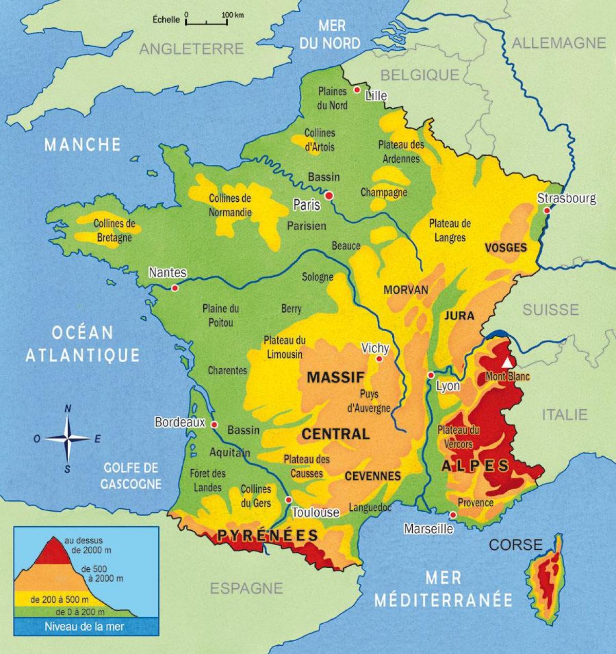 Berge in Frankreich Karte
