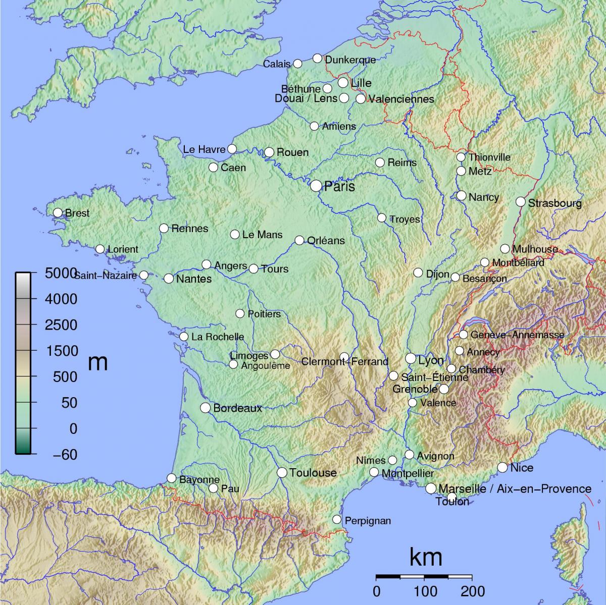Frankreich Landformkarte