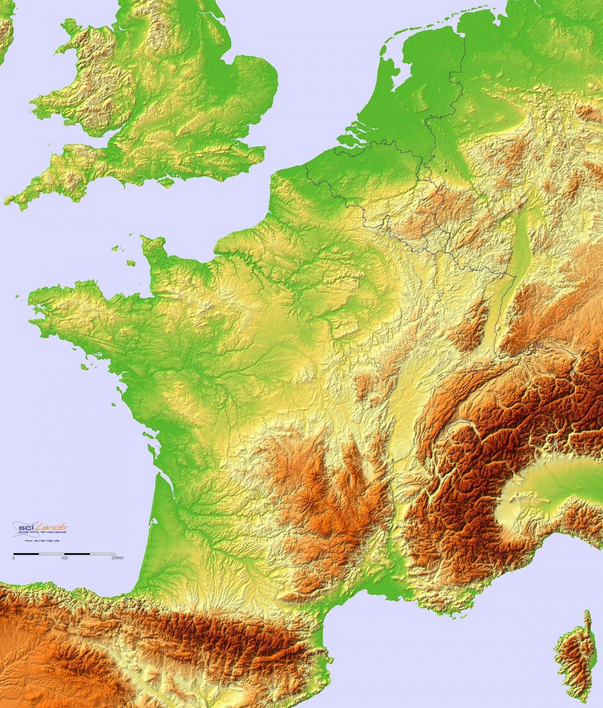 Topographische Karte von Frankreich
